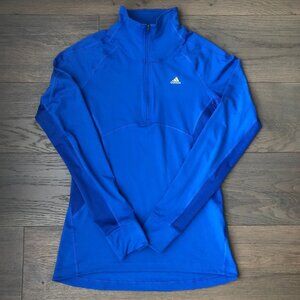 Adidas Climalite Activewear 1/2 Zip Hi Collar Lg Slv Top w Mesh Sides Blue Sz S